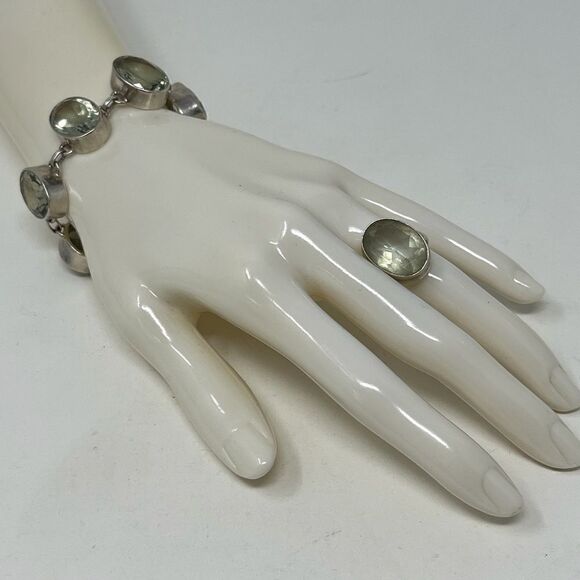 Praseolite, .925 bracelet and ring set. - Picture 1 of 10